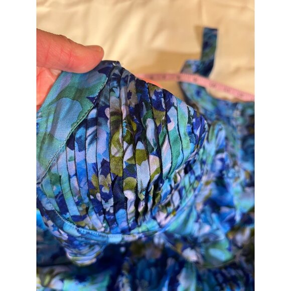 FOR LOVE & LEMONS Astor Midi Dress Blue Floral Sz L Pleated Bust Lace Up Back - Picture 12 of 16